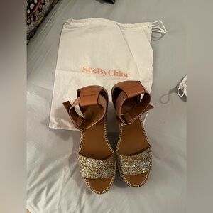 “See by Chloé glitter espadrille wedge sandals”